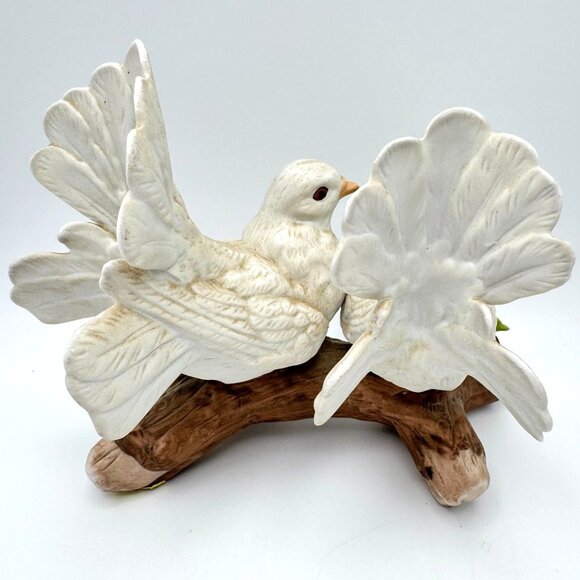 Homco Ceramic Courtship Love White Dove Birds Sitting on a Branch Figurine Vtg - Picture 12 of 13